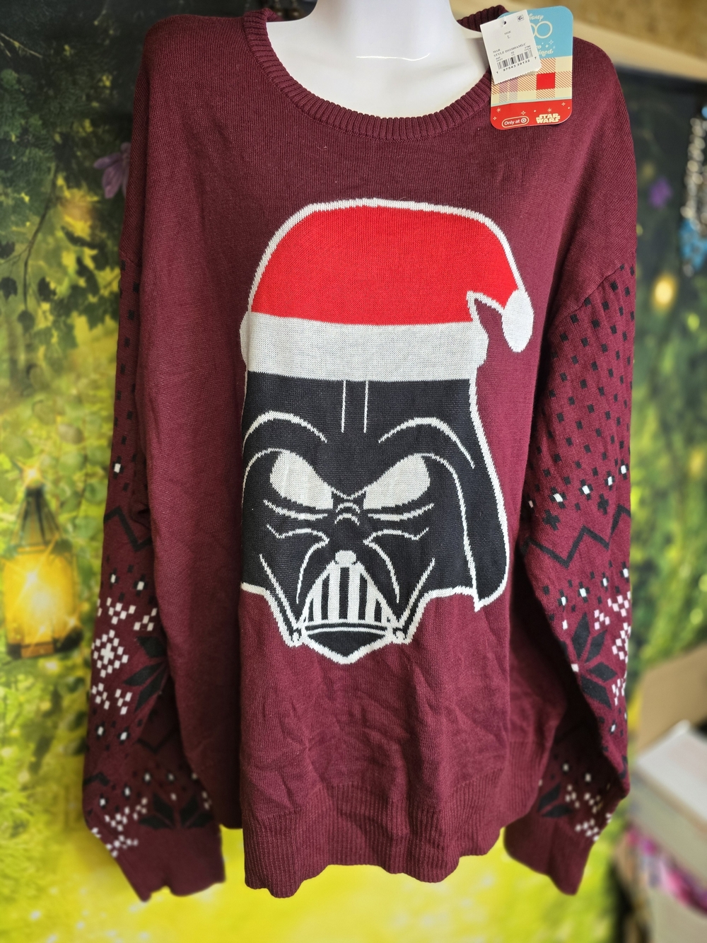 #109 Disney Men's Burgundy Crewneck Sweater with Darth Vader Santa Motif